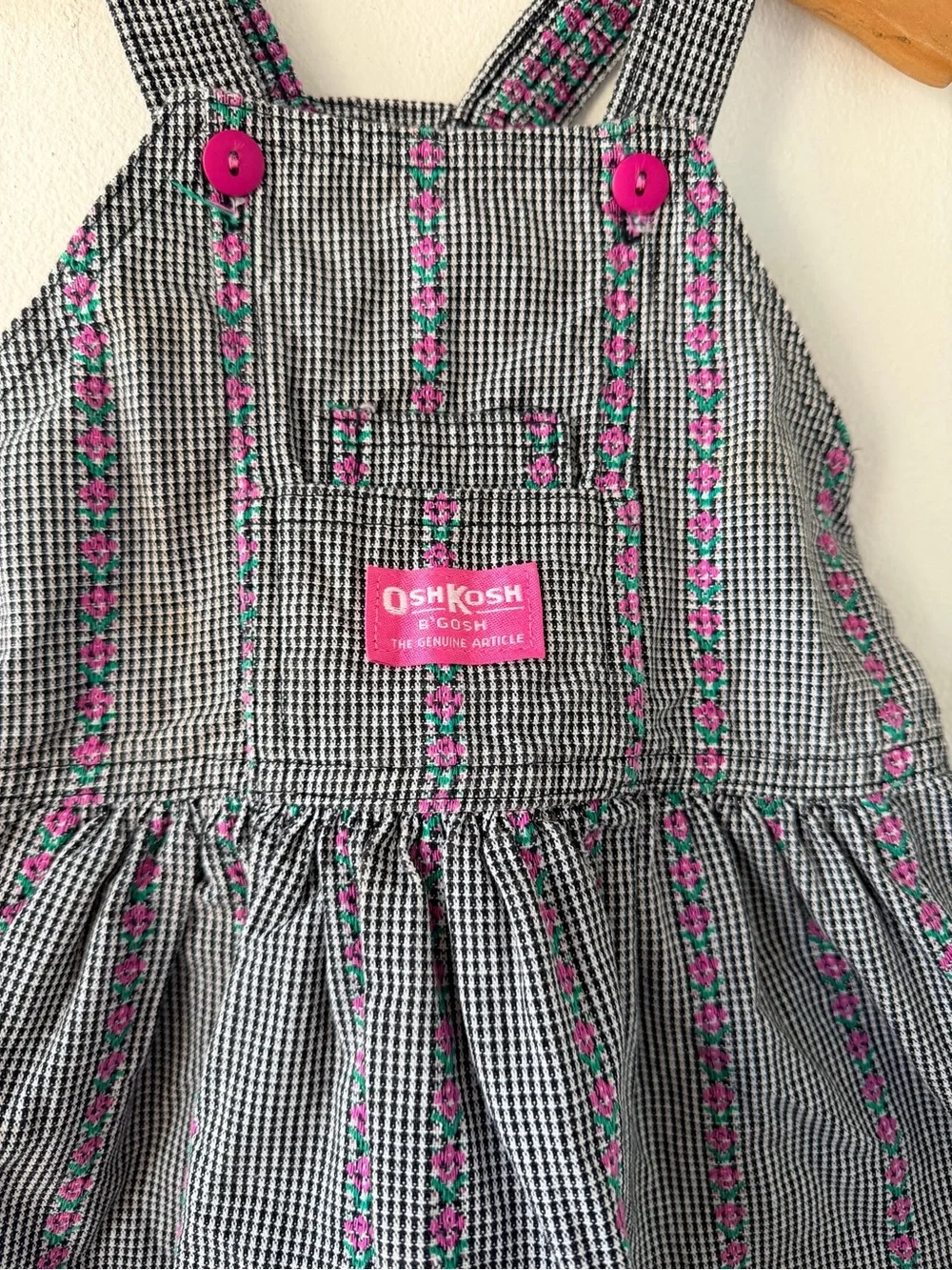 OshKosh B'gosh  rare carrousel Black Gingham Overall Dress VTG y2k